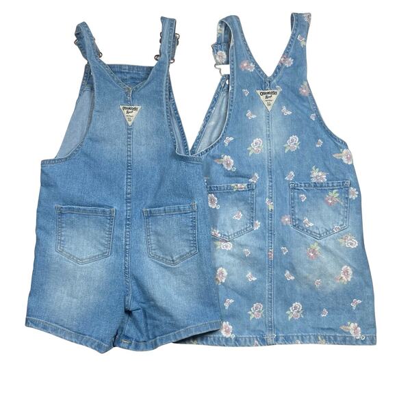 Oshkosh B'Gosh Vestbak Shortalls and Dress Girls Size 5T Lot of 2 Floral Denim - Picture 2 of 6